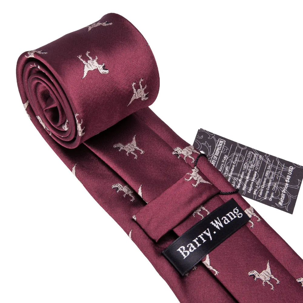 2018 New Arrival Men's Ties Dinosaur Pattern Red Mens Wedding Neckties 8.5cm Necktie Business Silk Ties For Men Tie FA-5060