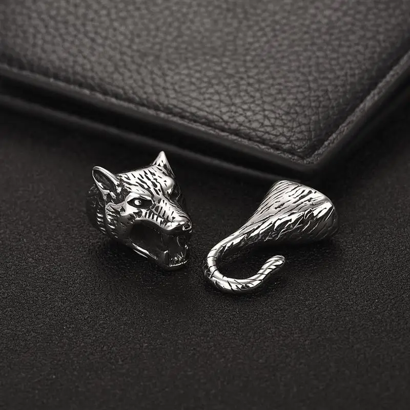 Men Stainless Steel Snake Wolf Head Bracelet Clasps Hooks Hole 8mm 6mm Leather Cord End Caps Cord Connector for Jewelry Findings