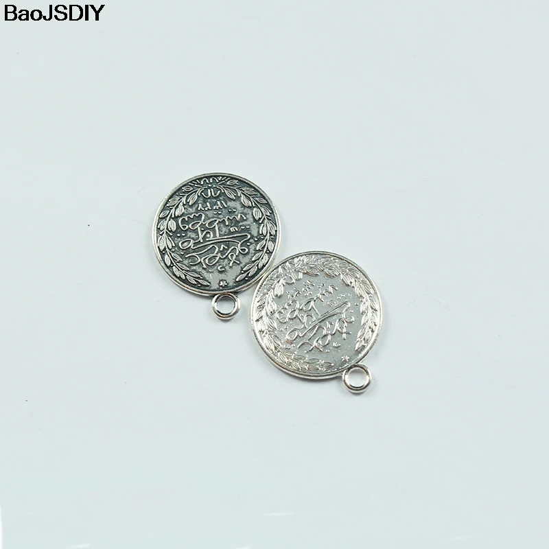 (JM943) Wholesale 22mm Antique Bronze/Champagne Gold /Antique Silver /Silver color Coin Alloy Flat Charms Pendants 10 pieces