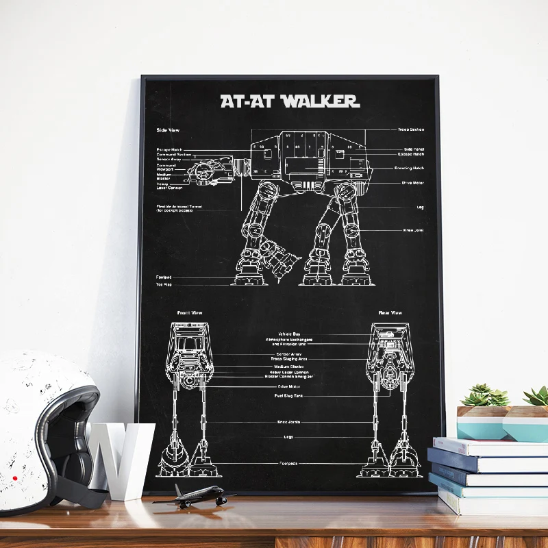 AT-AT Walker Wall Art Blueprint Vintage Posters Imperial Walker Schematic Diagram Canvas Painting Home Decor