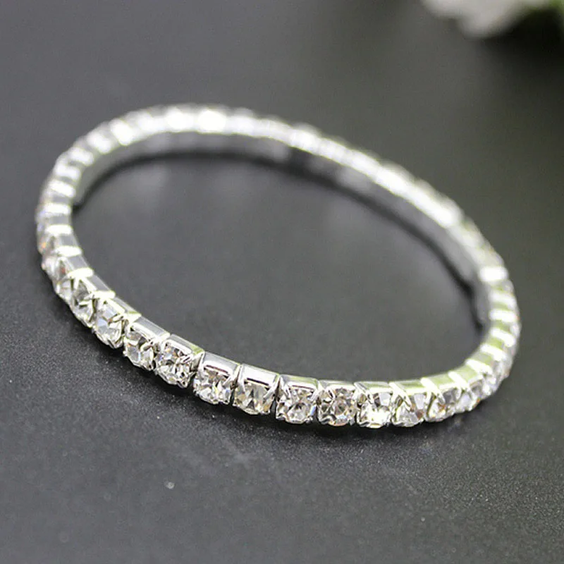 5pcs/lot Shiny Crystal Bracelets For Women Silver Color Rhinestone Stretchy Bracelets Bangles Female Wedding Prom Jewelry