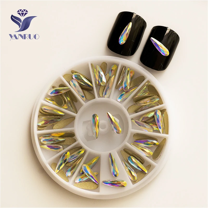 YANRUO 2538NoHF AB 2x6mm 3x10mm Raindrop Non Hotfix Glass Crystal Glue On Strass Flatback Rhinestones Nail Supplies