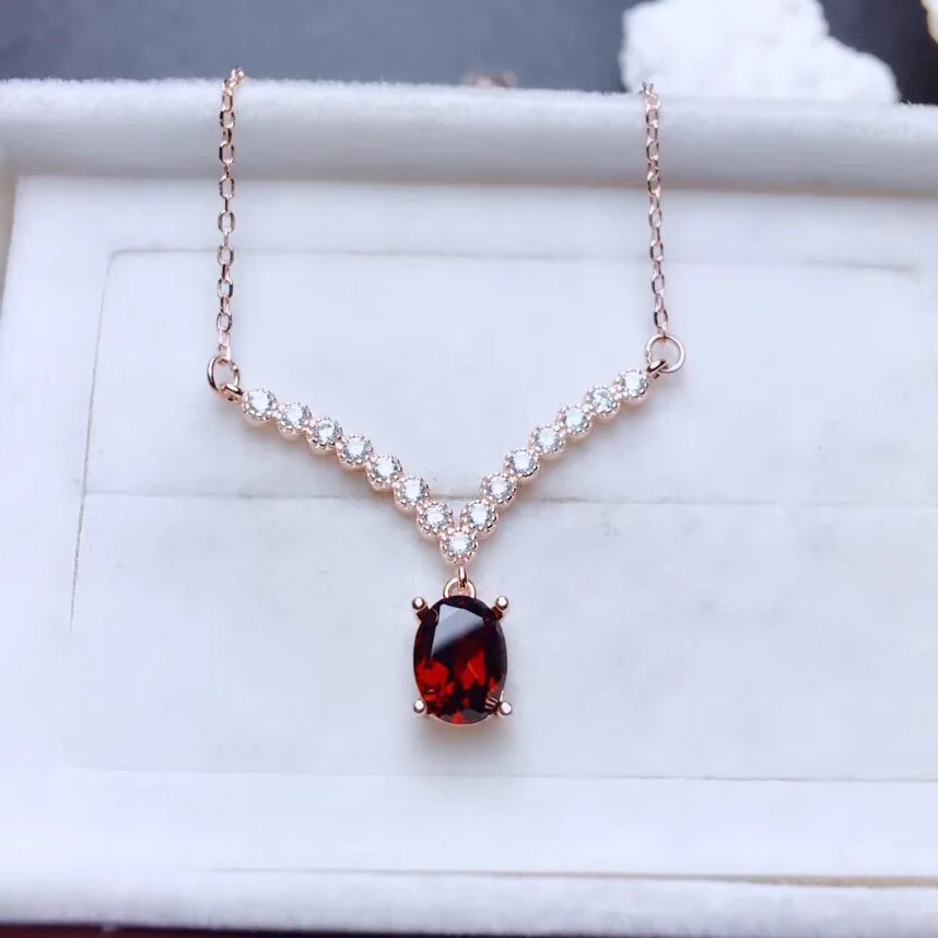 

beautiful red gemsone necklace real 925 silver for women collarbone necklace rose gold coulor natural gem man date gift