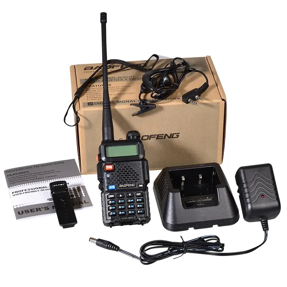 BAOFENG-walkie-talkie de UV-5R, transmisor FM de doble banda, DTMF, 128 canales de memoria, hasta 128 canales, 6 uds.