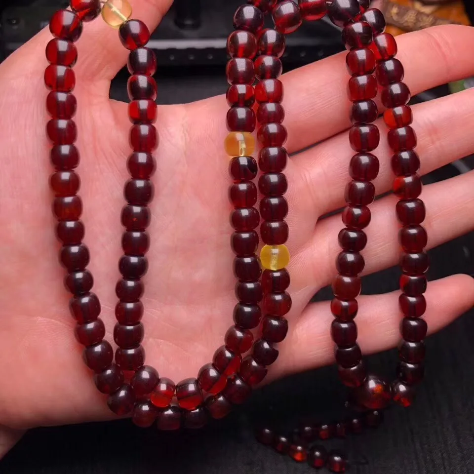 7.7mm Natural Blood Red Amber Bracelet For Women Men Luck Gift Pretty Gemstone Three Laps Round Beads Crystal Strands Jewelry