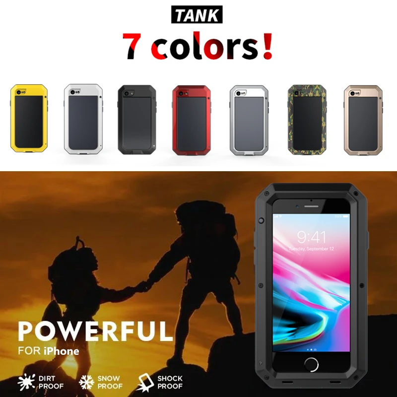 Luxury Shockproof Doom Armor Waterproof Metal Phone Cases For iPhone X XR XS Max 8 7 6 6s Plus 5 5s 5C SE Case Screen Glass Film