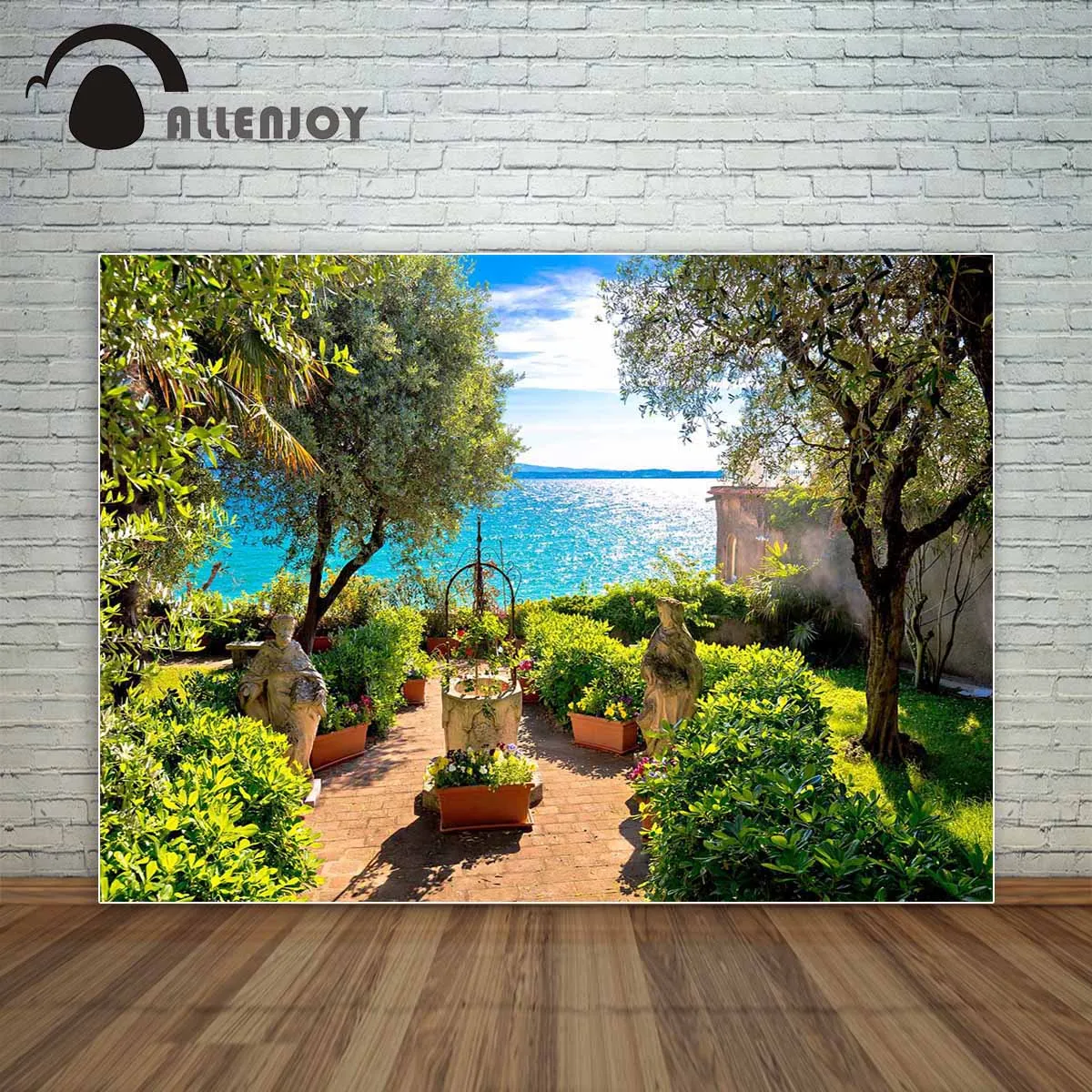 

Allenjoy photographic background Mediterranean park view natural holiday tourism trees bright fantasy backdrop photography props