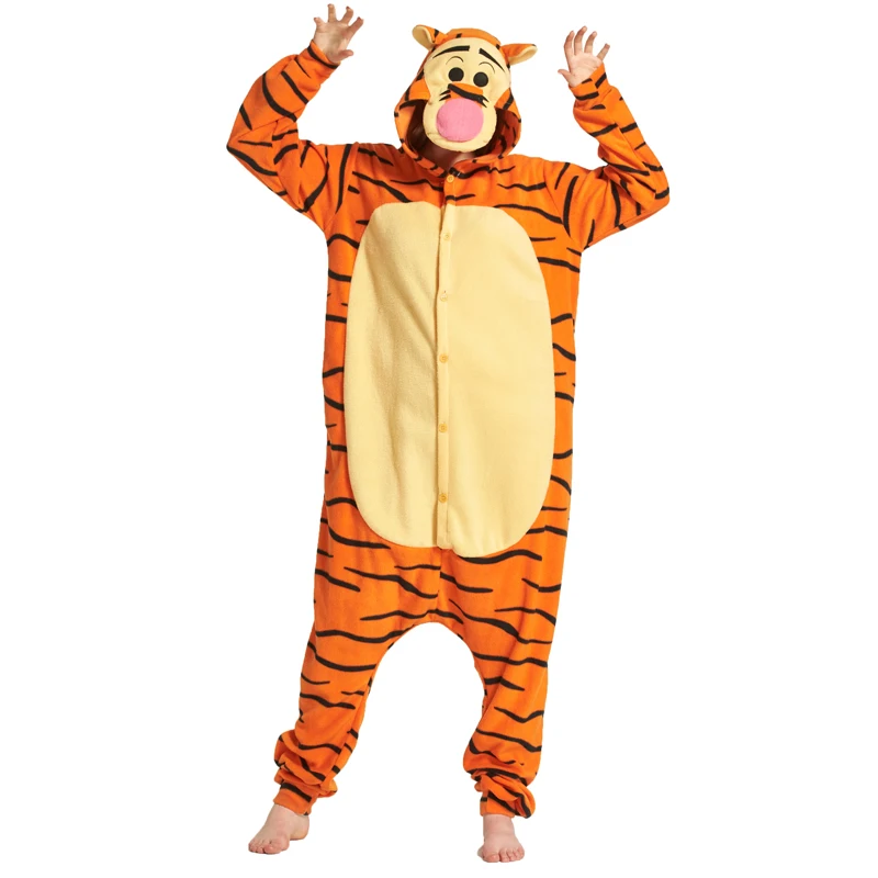 Kigurumi Unisex 3D Tiger Onesie Costume Cosplay Winter Pyjamas Tigger Pajamas Sleepsuit Sleepwear Cartoon animal conjoined