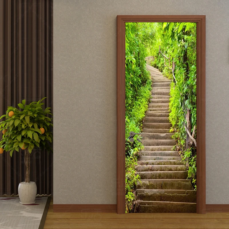 Modern Simple Green Forest Path Stone Stairs Landscape Photo Murals Wallpaper Living Room Study Door Sticker PVC Wall Papers 3 D