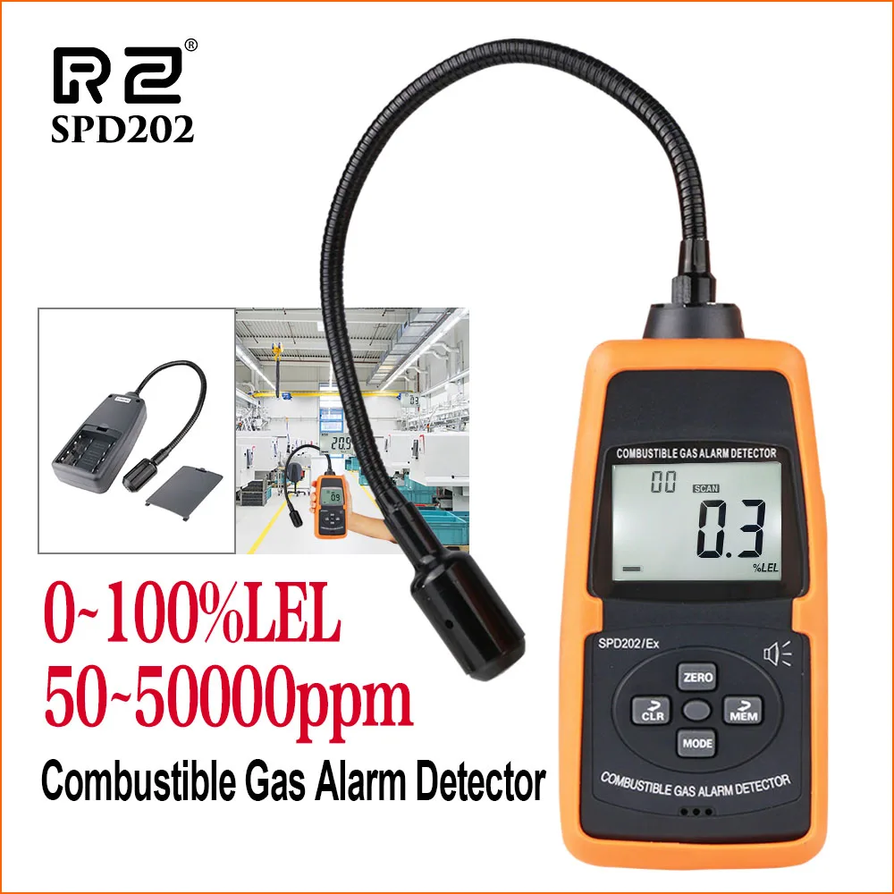 

RZ Gas Analyzer Combustible Gas Detector Flammable Gas Leak Sensor Detector Digital Combustible Gas Alarm Meter SPD202/EX