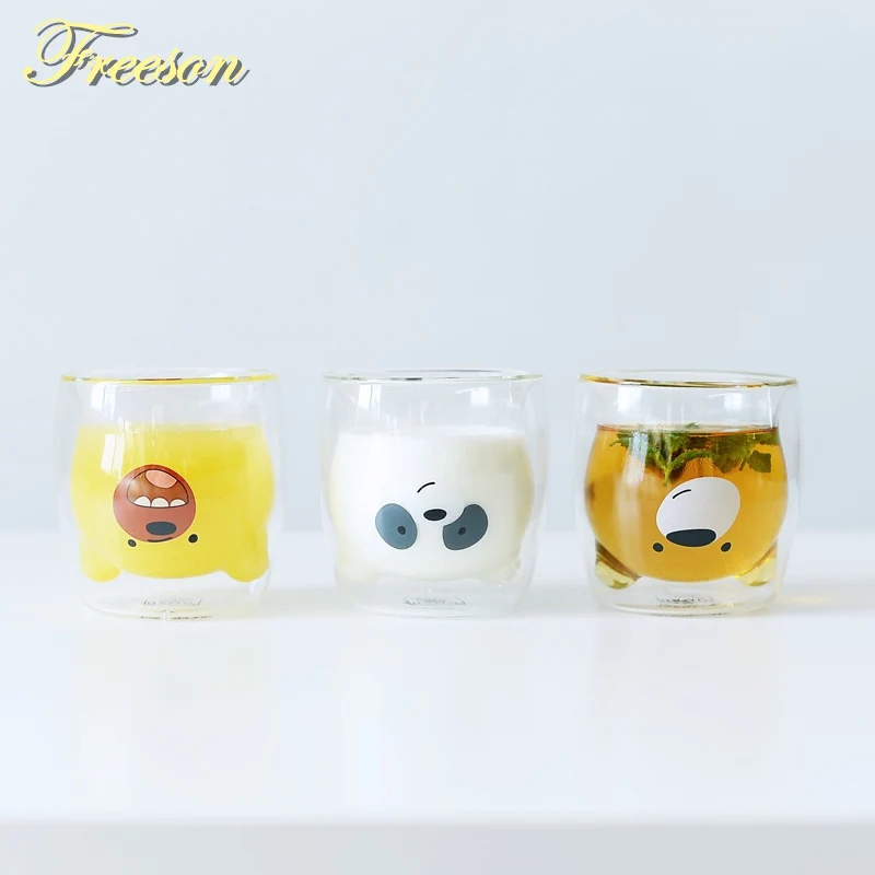 Güzel Panda çift duvarlı kupa bardak 260ml bira bira bardakları yaratıcı sabah süt cam meyve suyu bardağı isıya dayanıklı kupa bardak