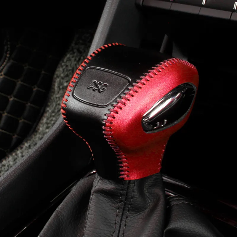 Genuine Leather Car Gear Shift Knob Collar Hand Sewing Cover for Skoda Kodiaq Styling Accessories