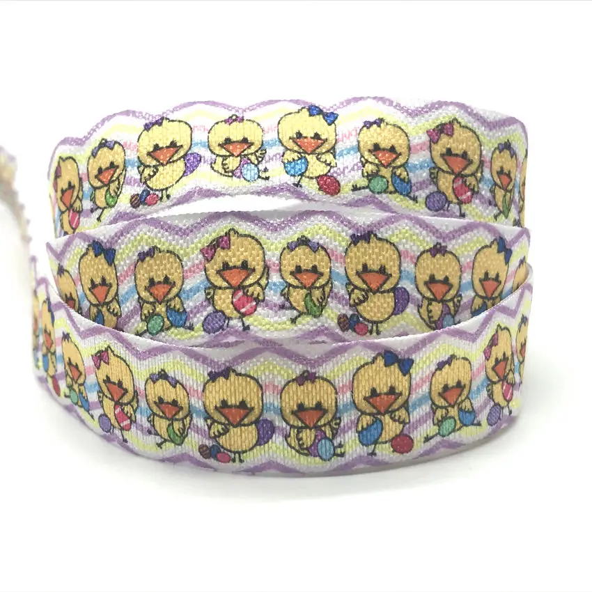 15mm 10Y New Ribbon Duck Lion Dogs Cow Print Fold Over Elastic Cartoon Animal FOE For Headwear  Diy Party Decoration Accessories