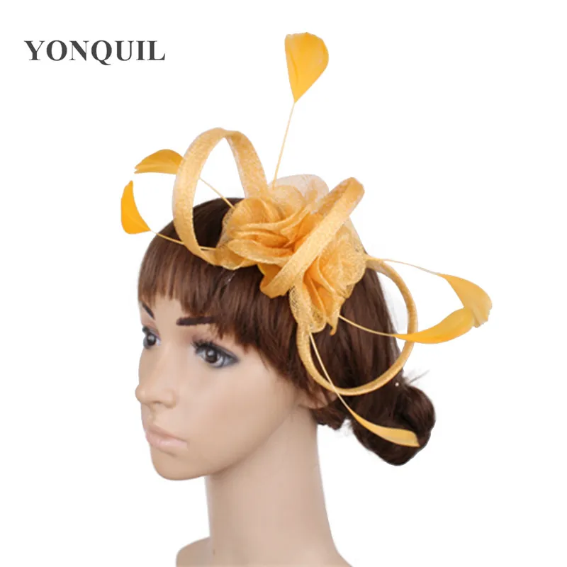 

Yellow Sinamay Hair Fascinator Women Headwear Wedding Hair Combs Party Tea Cocktail Headpiece Bridal Hair Accessories SYF442