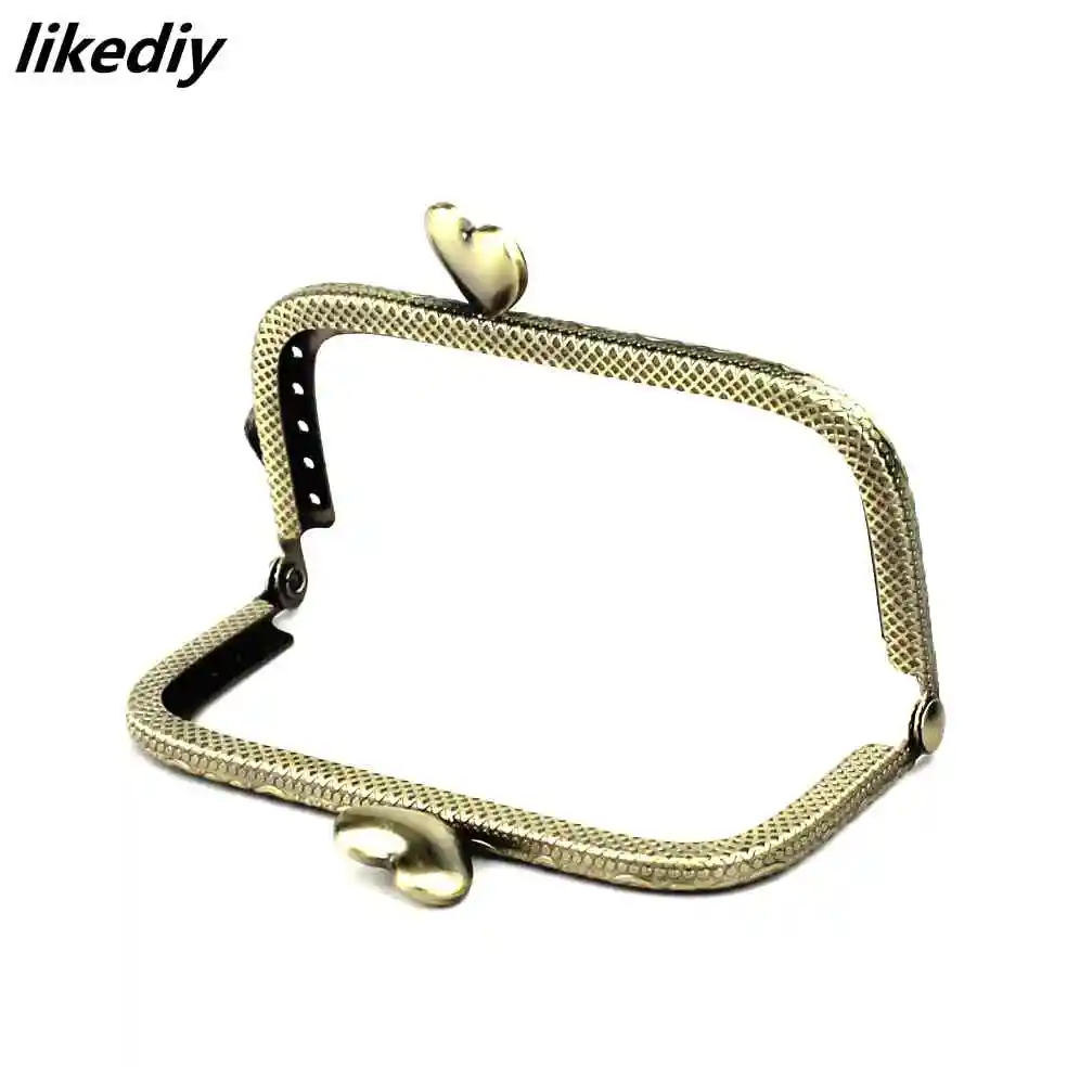 1 Piece 8.5 CM Antique Bronze or Silver Square Metal Purse Frame Love Heart Kiss Clasp For Bag Accessory