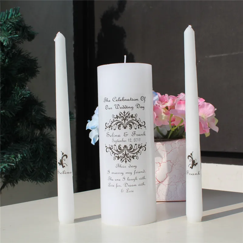 Personalized Wedding Unity Candle Set vinyl decal vintage Church Ceremony Candle stickers Bridal Shower Gift labels ( no candle)