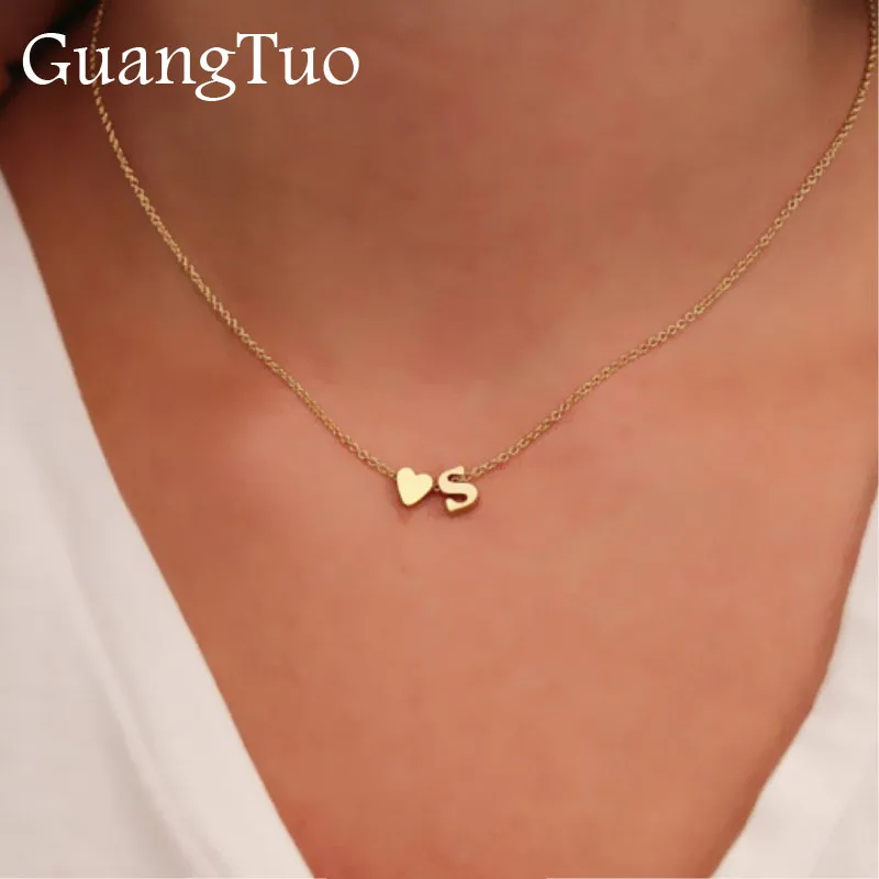 NK154 New Fashion Tiny Dainty Heart Necklace Personality Letter Neck Name Jewelry for Women Valentine\'s Day Girlfriend Gift