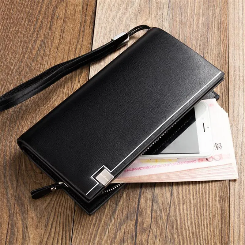 

baellerry New Business Solid Leather Men long Wallets Portable Cash Purses Casual Purse For Man Male Clutch Bag