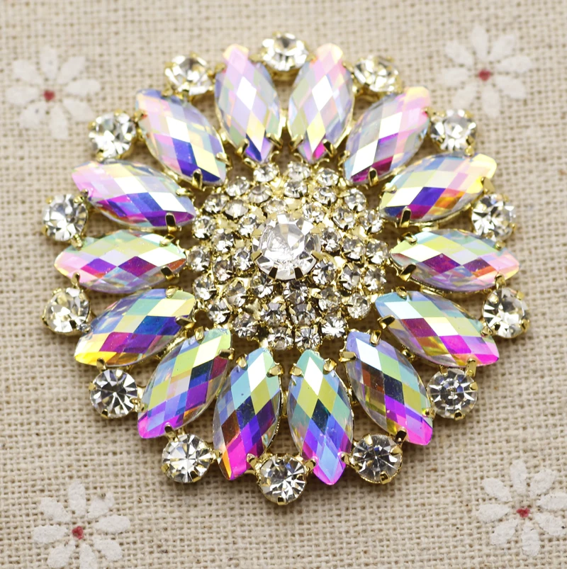 

55mm Crystal AB Round Flower Sew On Rhinestone With Claw Setting Fancy Stone Rhinestone applique Buttons For Party Dance clothes