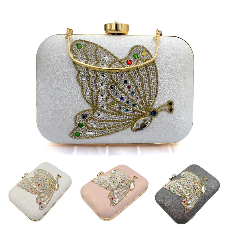 

Pink / White / Black Butterfly Crystal Evening Bag Clutch Bags Clutches Lady Wedding Purse Rhinestones Wedding Handbags