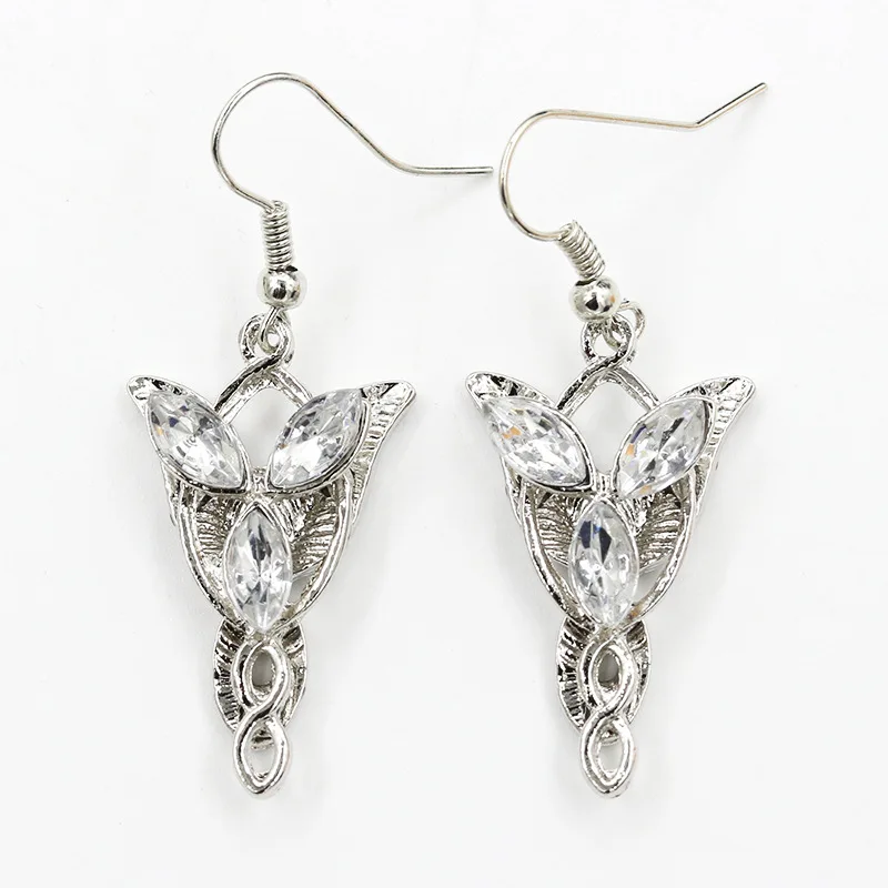 Arwen Evenstar-pendientes colgantes de El Señor de los Riings para mujer, aretes plateados con diamantes de imitación, cristal transparente