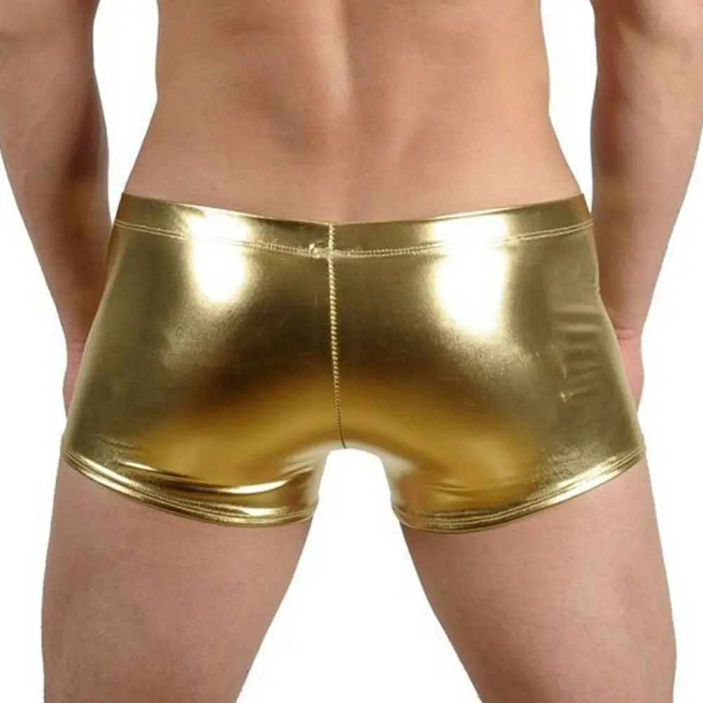 New Sexy Men Zipper PVC Latex Underpants Shorts Wetlook Patent Leather Shorts Underwear Drawstring Swimwear Male Boxers Shorts