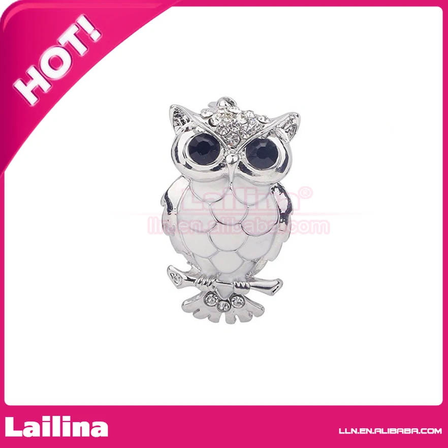 

100pcs/lot White Silver Plated Owl Design Crystal Brooch Pin For Party Wedding Gift