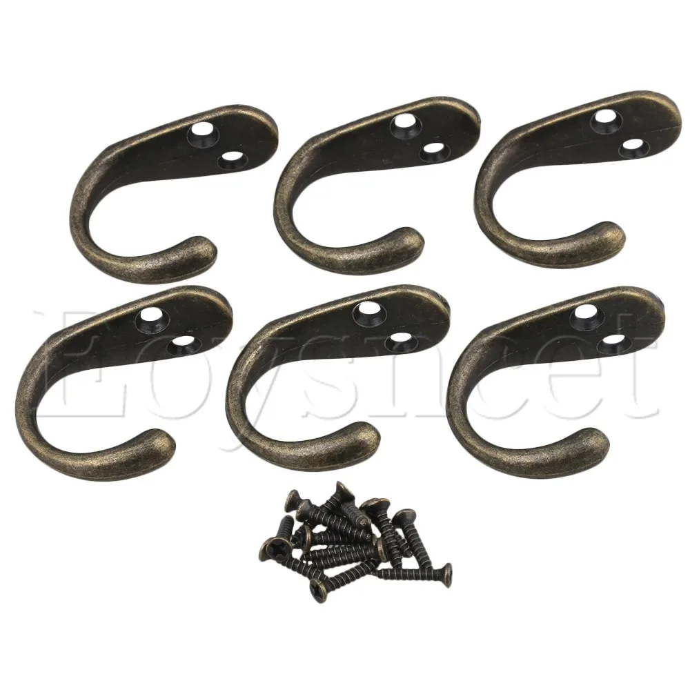 

6x Bronze Zinc Alloy Two Holes Thicken Hook Hangers for Clothes Hat Coat