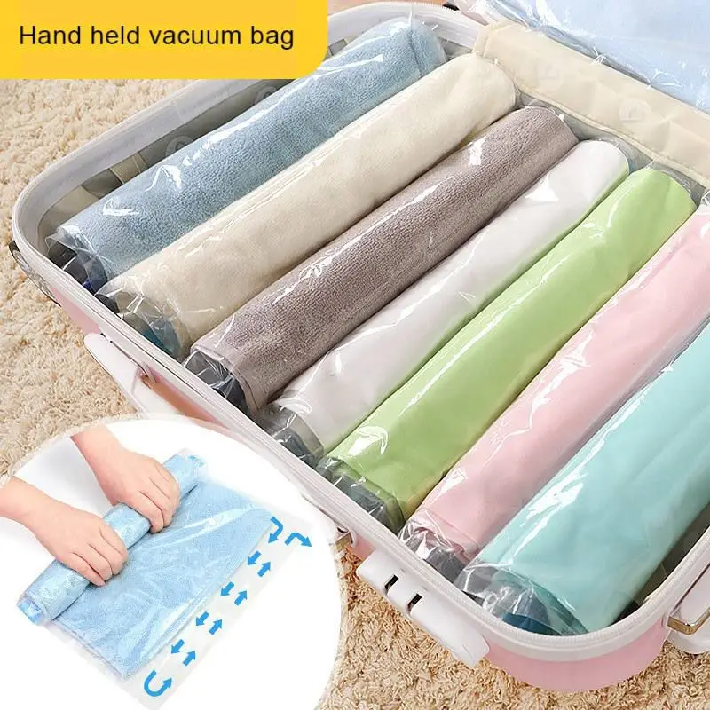 Vacuum bags Roll Up For Clothing Storage Travel Transparent Compressed Organizer Saving Space Seal Bags Organizer