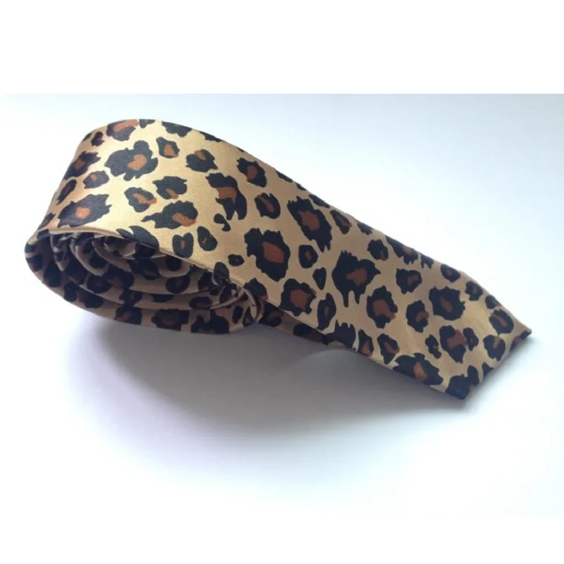 HOOYI leopar baskı kravat ince bağları adam parti polyester kravatlar 5cm 2019 hediye