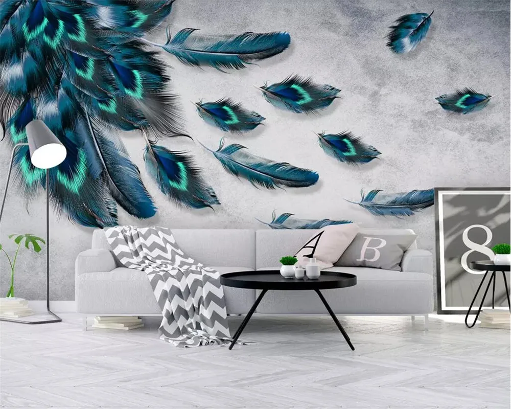 beibehang Custom wallpaper 3d murals American minimalist fashion colorful hand-painted feathers texture wall papers home decor