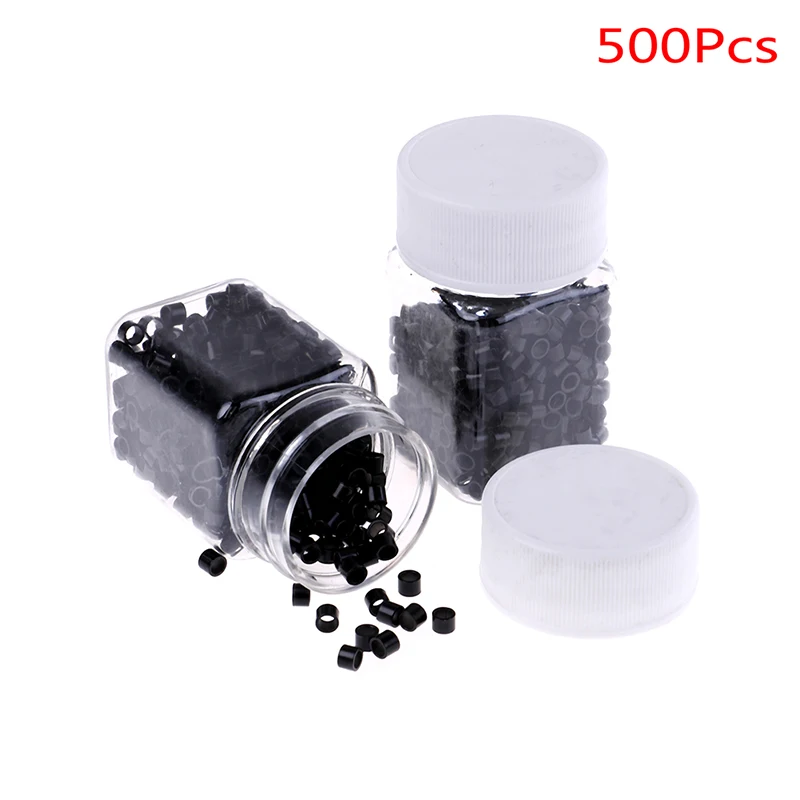 500pcs 4.0*3.0*3.0mm Black Aluminium Hole Silicone Lined Micro Beads Hair Extension Tubes Microrings Tube Beads