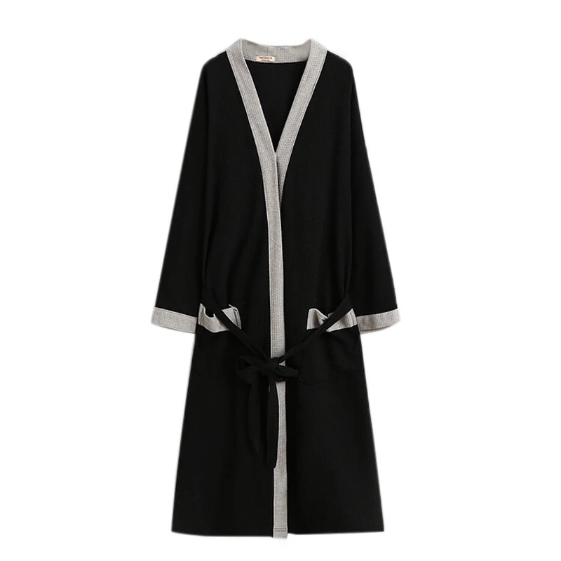 Men's  Cotton Waffle Hotel Bathrobe Spa Robe Water Absorbing Nightgown Japanese-style Kimono Shawl Collar  robe Night Gown