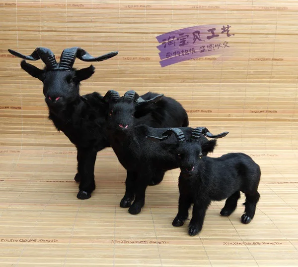 3 pieces a familes creative simulation goat model resin&fur black sheep toy model doll gift 2239