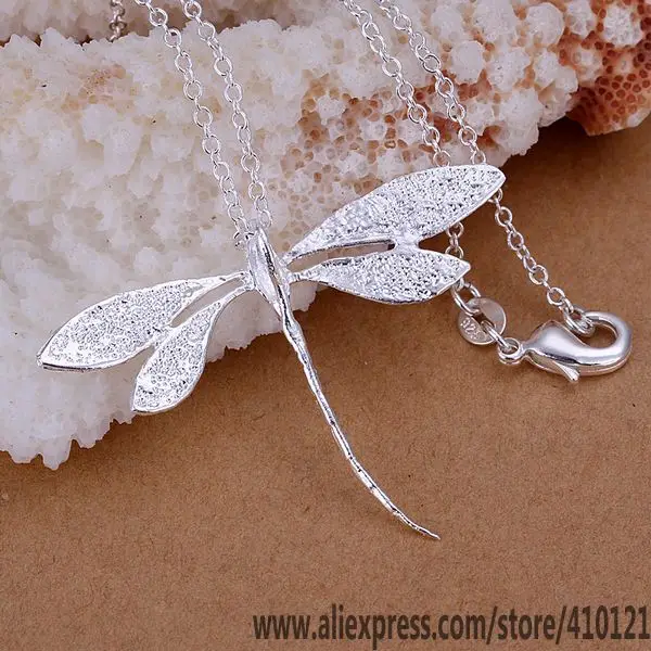 P076_2 Lucky Charm Silver Color Pendants For Women 925 Jewelry Necklace Girl Lady Accessories Fashion Pendant Long Dragonfly