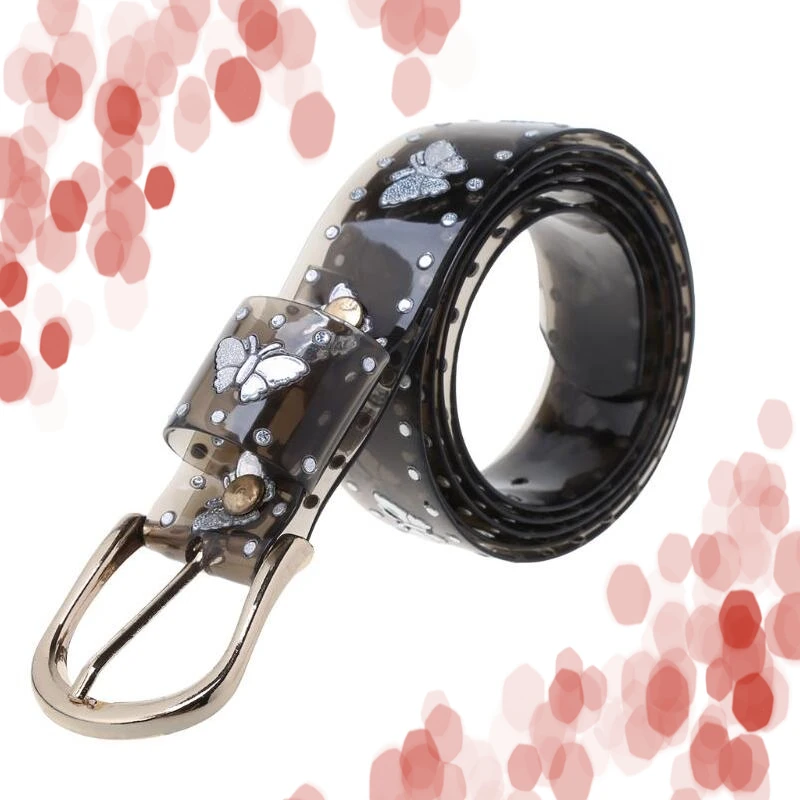 New luxury fashion Lady Girls Sweet Candy Color Laser Butterfly Print Belt Women Dress Transparent Jelly Waist child girl Belt