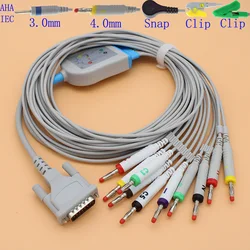 DB15P ECG EKG 10 leads cable and electrode leadwire for Schiller AT-1/2/3/5/6/60/102 CS 6/100 Patient Vital Signs monitor,10K R