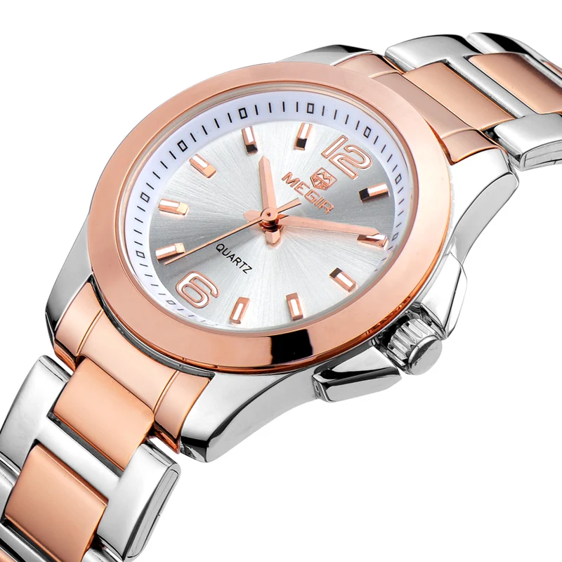 Fashion Megir Top Brand Women\'s Simple Round Dial Quartz Watches Full Stainless Steel Waterproof Wristwatch For Woman Gift Clock