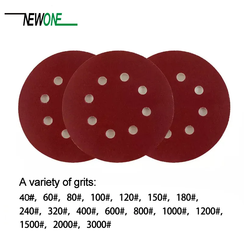 100pcs 125mm Hook & Loop Abrasive Sand Paper 5 inch red Sanding Disc with 8 holes Grits 40~3000 available Sandpaper