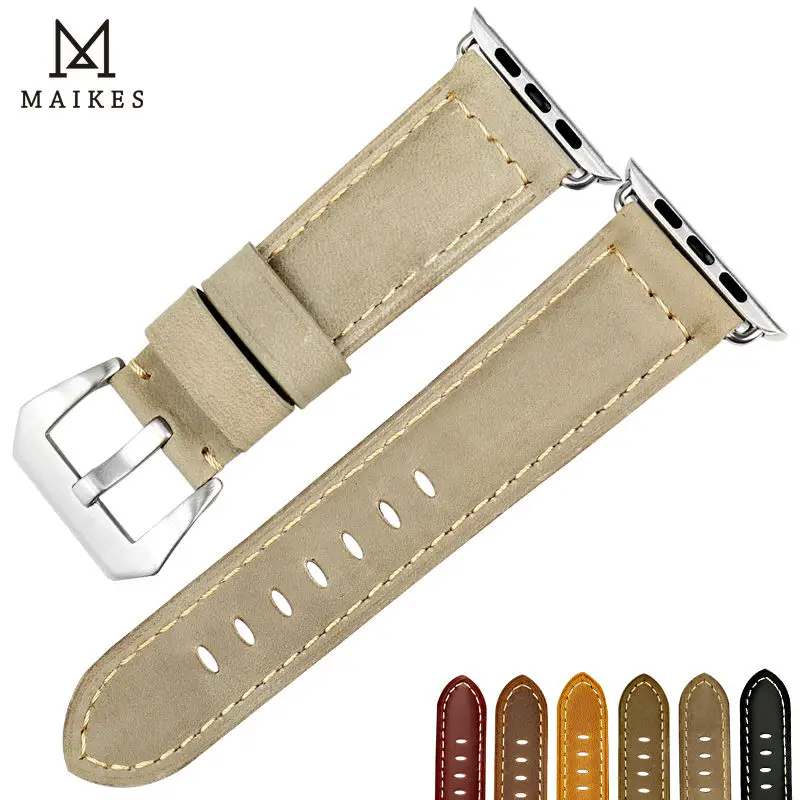 MAIKES Vintage leather Strap For Apple Watch Band 45mm 41mm 44mm 40mm 42mm 38mm Series 7 6 SE 5 4 3 iWatch Watchband