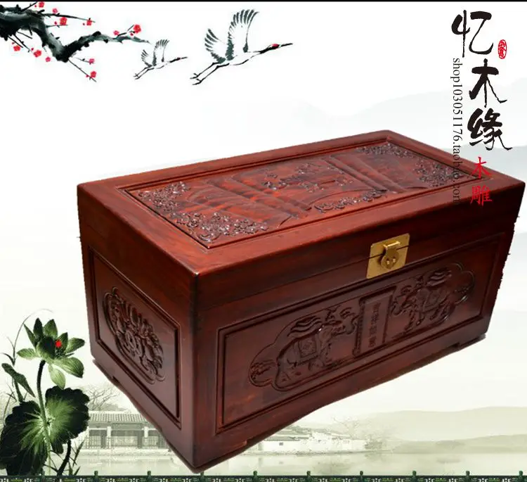 

Camphor wood box wedding dowry box suitcase wood carved antique calligraphy and painting auspicious insect storage box