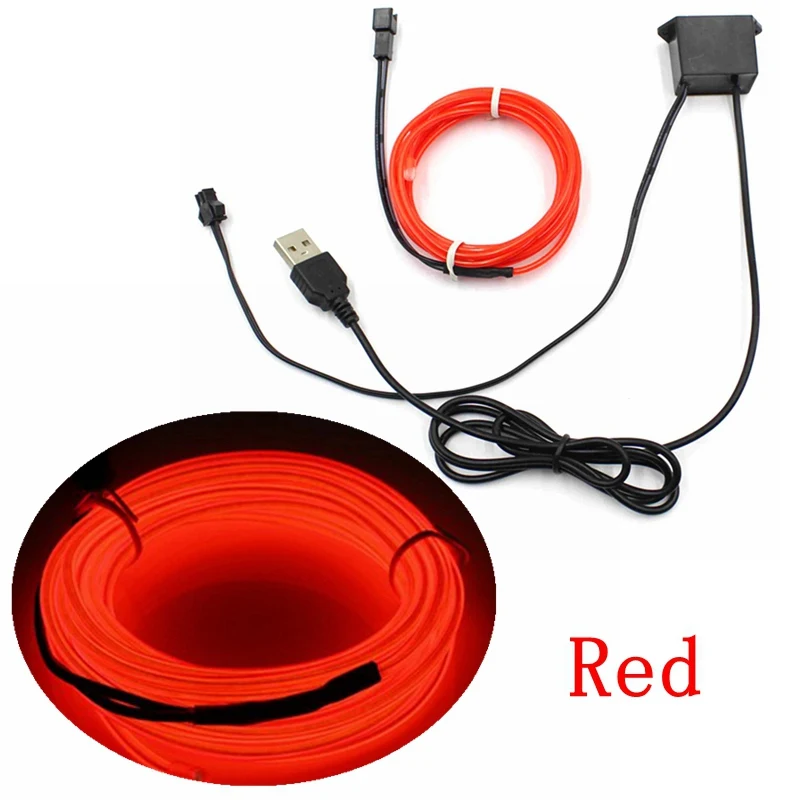 1/2/3/5/10M EL Wire With 5V USB Controller Neon Light LED lamp Flexible Twinkle Glow Rope Tube Wire Waterproof LED Strip