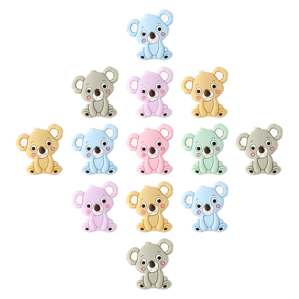 5Pcs Baby Silicone Beads Lovely Mini Cute Koala Beads Silicone Teether Teething BPA Free DIY Pacifier Chain Clips Accessories