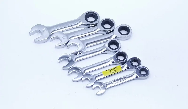 New 8pcs 72T 8-15mm Mini Double End Stubby Ratchet Wrench Combination Wrench Open End Wrench DIN.c 8 9 10 11 12 13 14 15mm CR-V