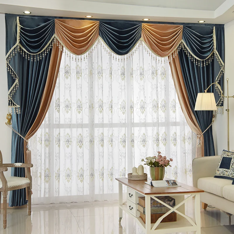 

Custom curtain Luxury European style thickening shading solid color Italy velvet cloth blackout curtain valance tulle E902