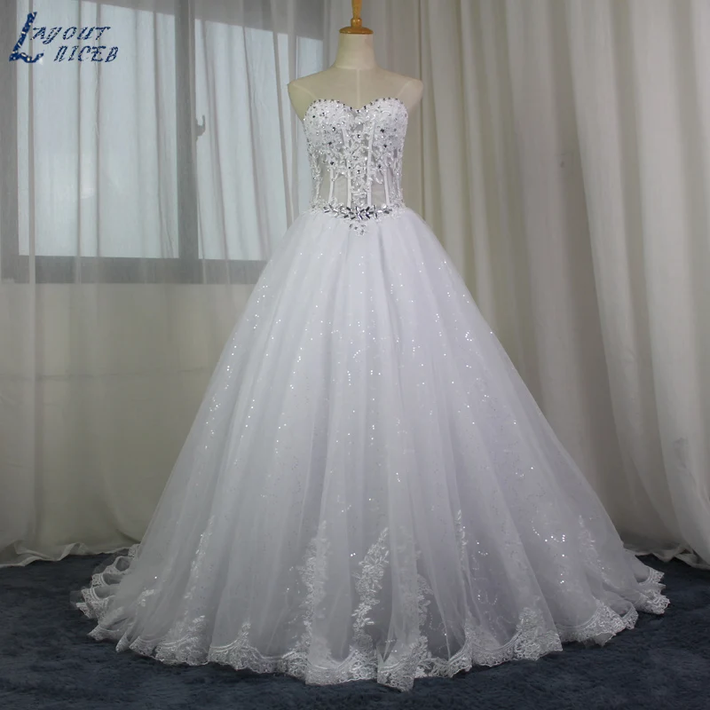 Real Image A-line Brilliant Sequins Rhinestone Lace Wedding Dresses 2022 Bridal Gown Romantic vestido de noiva Fast Shipping