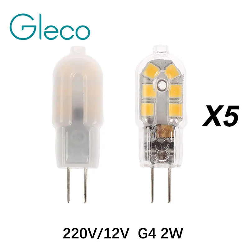 

5PCS AC220V / DC12V Mini G4 LED Lamp 2W SMD2835 Lampada LED G4 Bulb Milky/Transparent Cover Replace Halogen G4 Crystal Spotlight