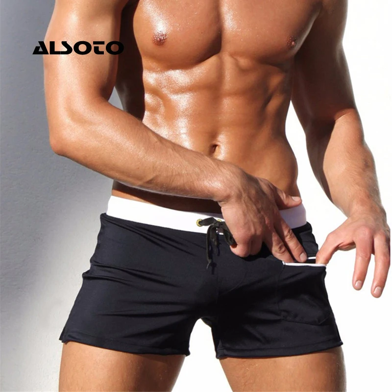 ALSOTO-bañadores cortos con bolsillo para hombre, traje de baño para playa, nuevo