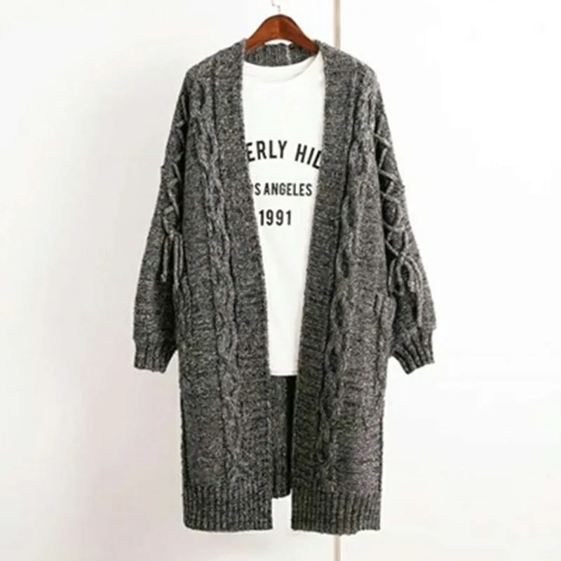 New 2020 Autumn Winter Large Size Sweater Women's Cardigan Coat Loose Long Section Twist Lantern Sleeve Cardigan Femme SW809