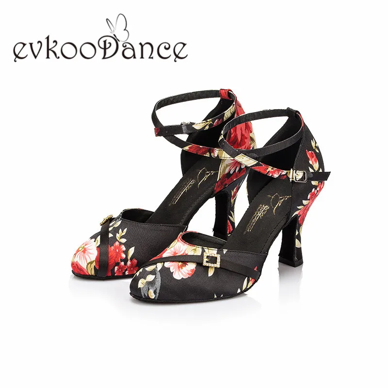 Evkoodance Red Flower Heel Height 6 CM Diamond buckle Size US 4-12 Professional Latin Dance Shoes For Women Evkoo-481